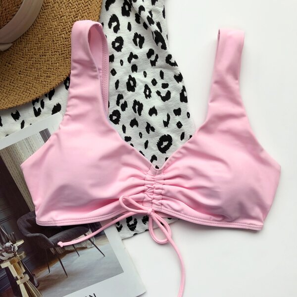 

Drawstring Front Bikini Top, Pastel baby pink
