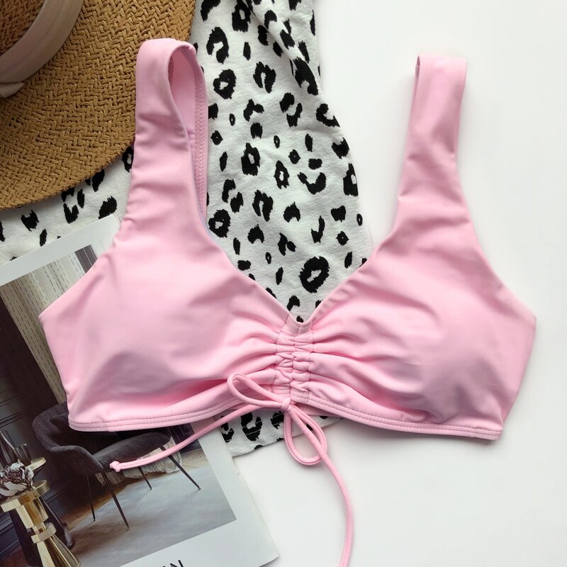 

Drawstring Front Bikini Top, Pastel baby pink