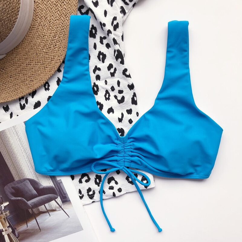 

Drawstring Front Bikini Top, Blue bright
