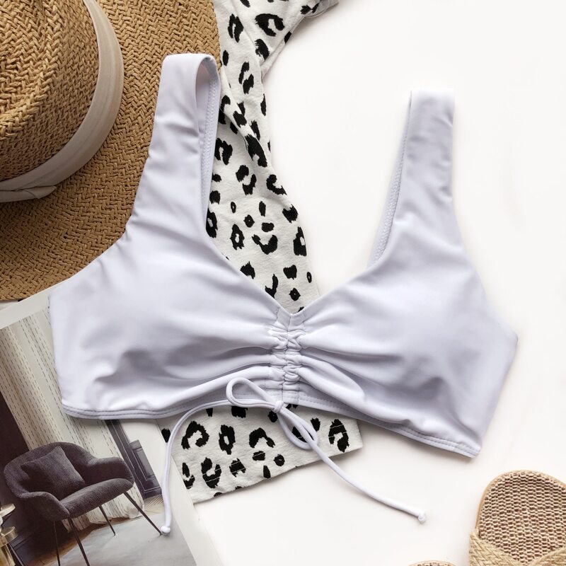 

Drawstring Front Bikini Top, White