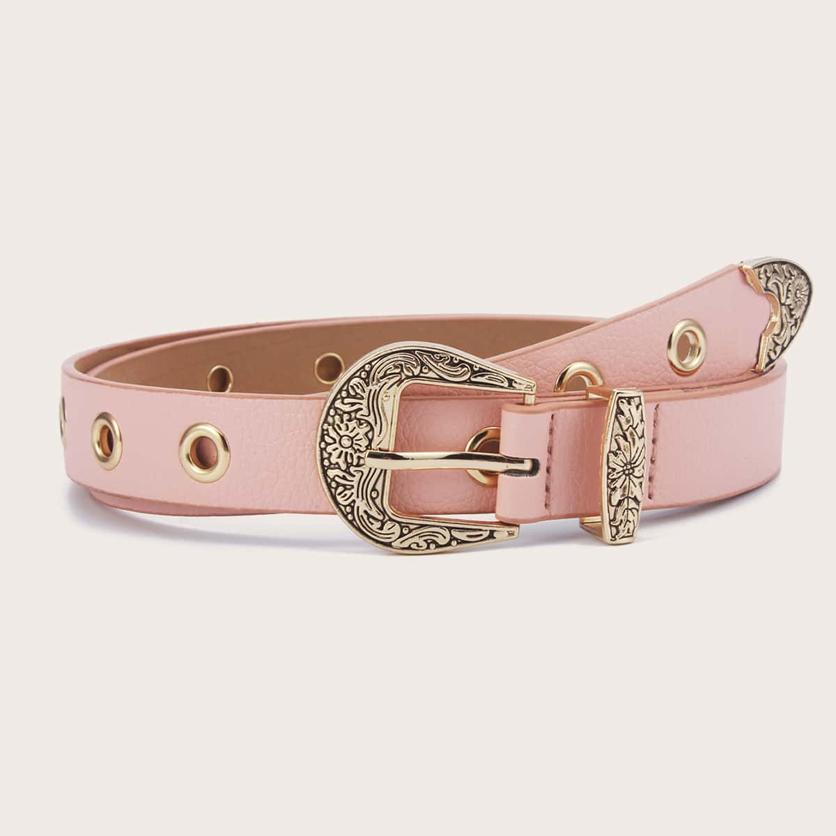 

Eyelet Decor Buckle Belt, Pink
