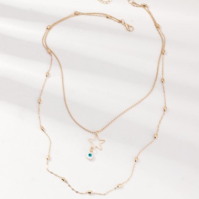 

1pc Star & Eye Charm Layered Necklace, Gold