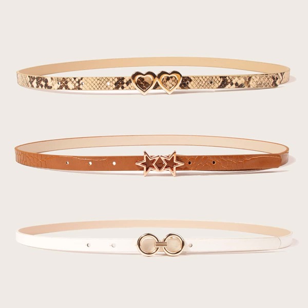 

3pcs Heart Buckle Belt Set, Multicolor