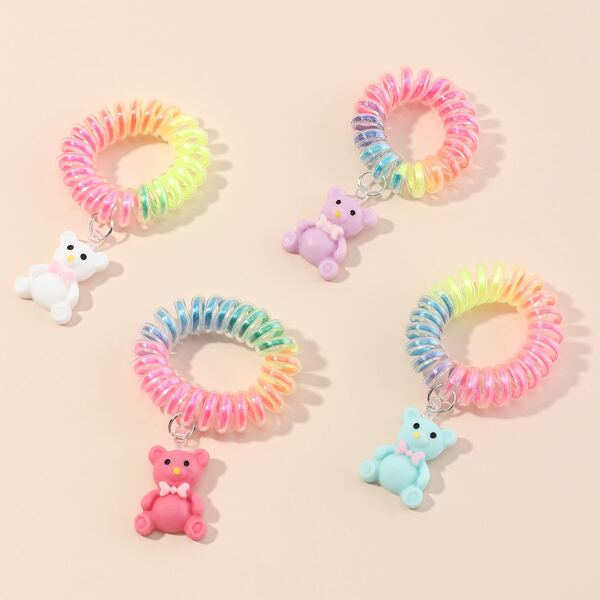 

4pcs Bear Charm Hair Tie, Multicolor