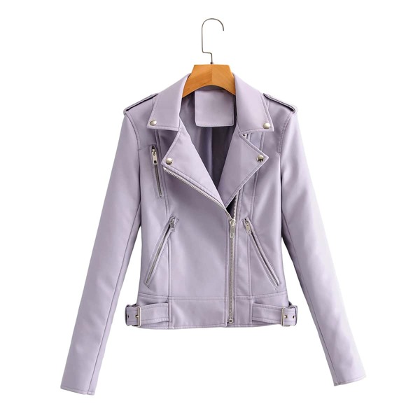 

Zipper Detail Solid Moto Jacket, Lilac purple