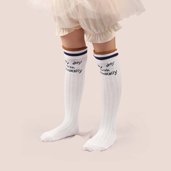 

Toddler Kids Striped Knee High Socks, White