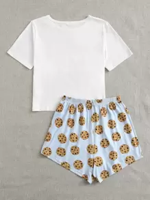 Cartoon Biscuit Graphic PJ Set / Pajama Set - Multicolor - View 2