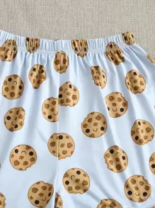 Cartoon Biscuit Graphic PJ Set / Pajama Set - Multicolor - View 4