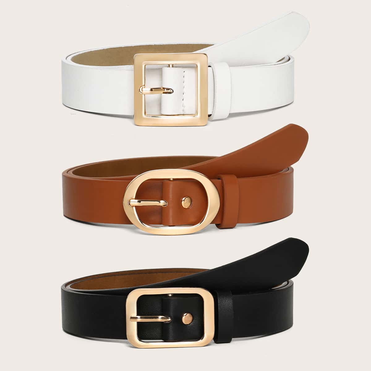 

3pcs Metal Buckle Belt, Multicolor