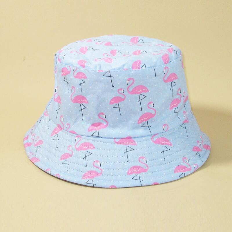 

Flamingo Pattern Bucket Hat, Baby blue