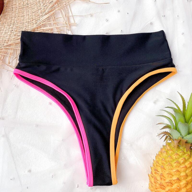 

Contrast Binding High Waisted Bikini Panty, Black