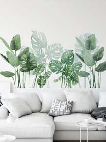 Plant Print Wall Sticker, Tropical Leaf Pattern Wall Art Decal For Home Decor, Stickers, Wall Decal, Vinyl Decal For Home Decorations, Spring Decoration Items Refresh Your Home, Rama Decoration Stickers Gifts Birthday Graduation - Green - View 1