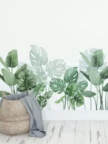 Plant Print Wall Sticker, Tropical Leaf Pattern Wall Art Decal For Home Decor, Stickers, Wall Decal, Vinyl Decal For Home Decorations, Spring Decoration Items Refresh Your Home, Rama Decoration Stickers Gifts Birthday Graduation - Green - View 4