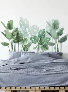 Plant Print Wall Sticker, Tropical Leaf Pattern Wall Art Decal For Home Decor, Stickers, Wall Decal, Vinyl Decal For Home Decorations, Spring Decoration Items Refresh Your Home, Rama Decoration Stickers Gifts Birthday Graduation - Green - View 5