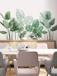 Plant Print Wall Sticker, Tropical Leaf Pattern Wall Art Decal For Home Decor, Stickers, Wall Decal, Vinyl Decal For Home Decorations, Spring Decoration Items Refresh Your Home, Rama Decoration Stickers Gifts Birthday Graduation - Green - View 6