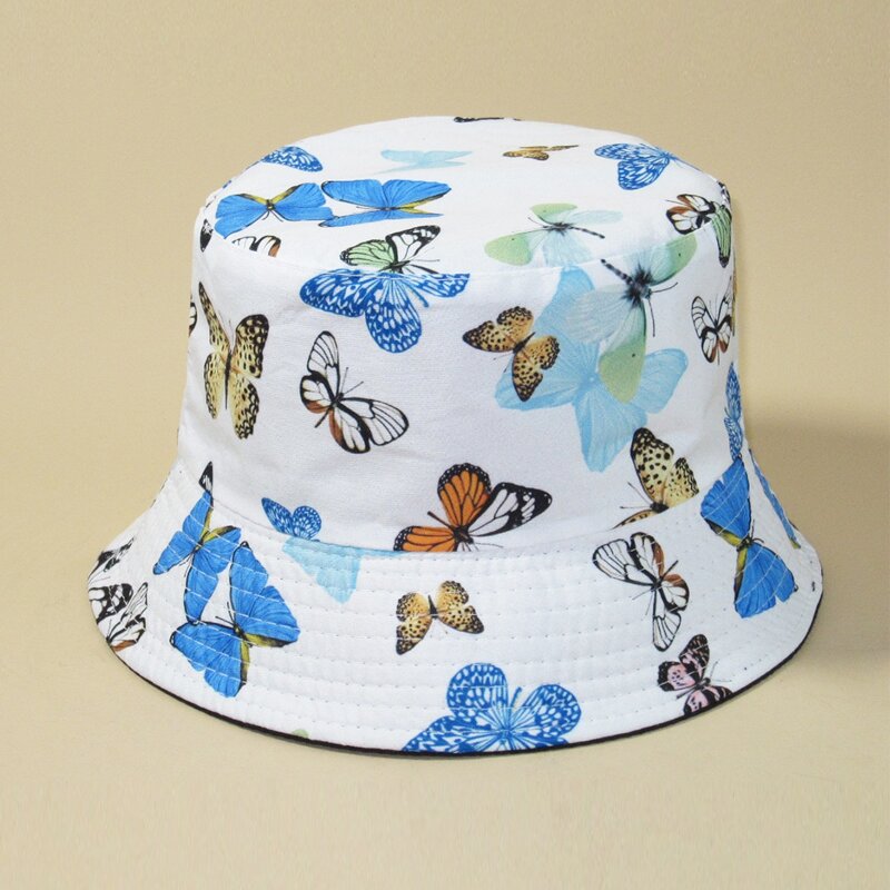 

Butterfly Pattern Bucket Hat, White