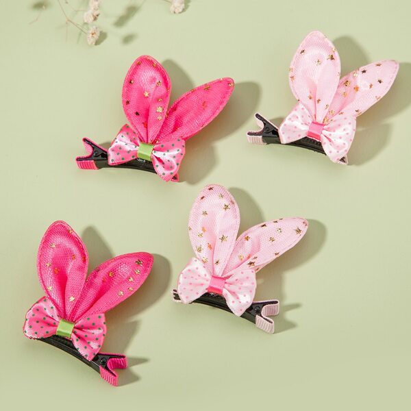 

4pcs Toddler Girls Bow Ear Design Hair Clip, Multicolor