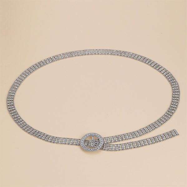 

Rhinestone Engraved Chain Belt, Silver