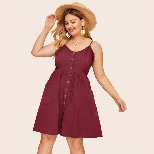 

Plus Button Front Cami Dress, Maroon
