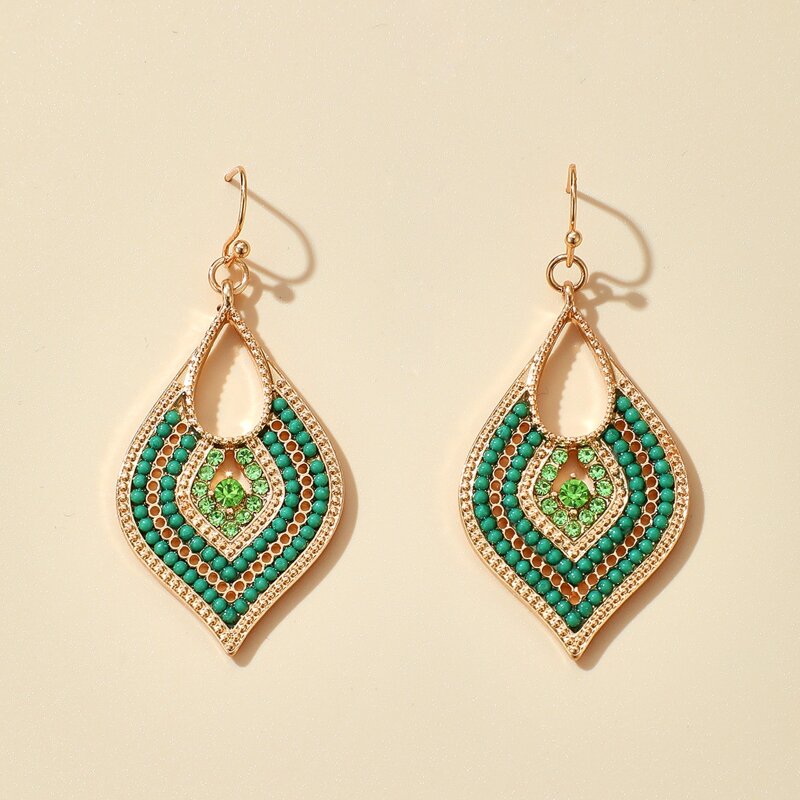 

Rhinestone Bead Drop Earrings, Green