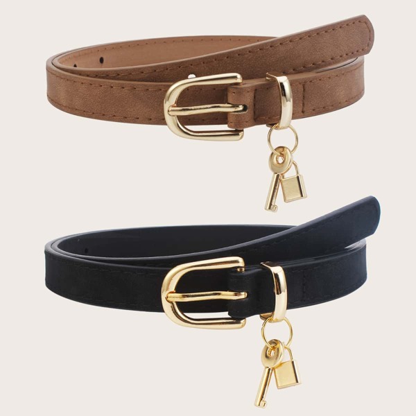 

2pcs Lock Charm Metal Buckle Belt, Multicolor