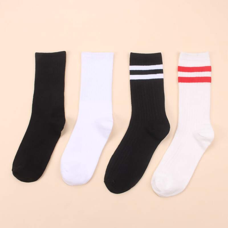 

4pairs Striped Pattern Socks, Multicolor