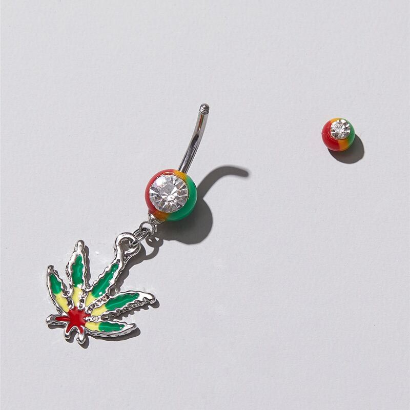 

Colorful Leaf Charm Belly Ring, Silver