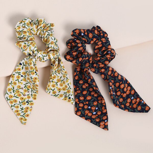 

2pcs Ditsy Floral Pattern Scrunchie Scarf, Multicolor