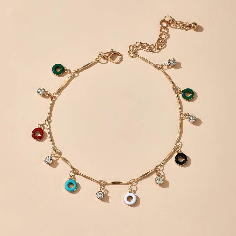 

Rhinestone Tassel Charm Anklet, Multicolor