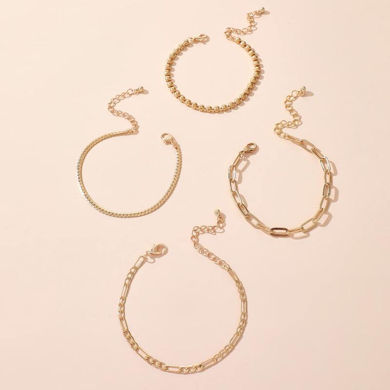 

4pcs Metal Chain Bracelet, Gold