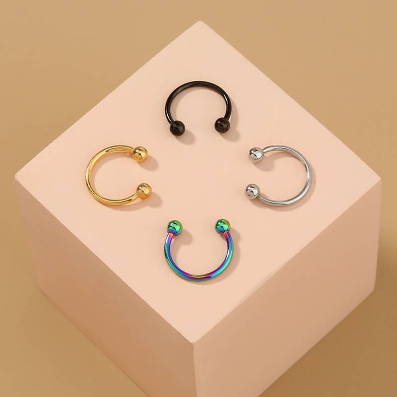 

4pcs Round Ball Nose Ring, Multicolor