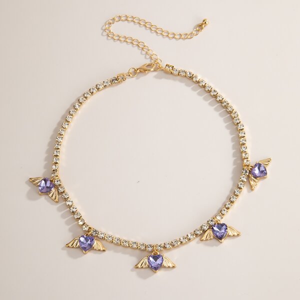 

Rhinestone Heart Charm Necklace, Gold