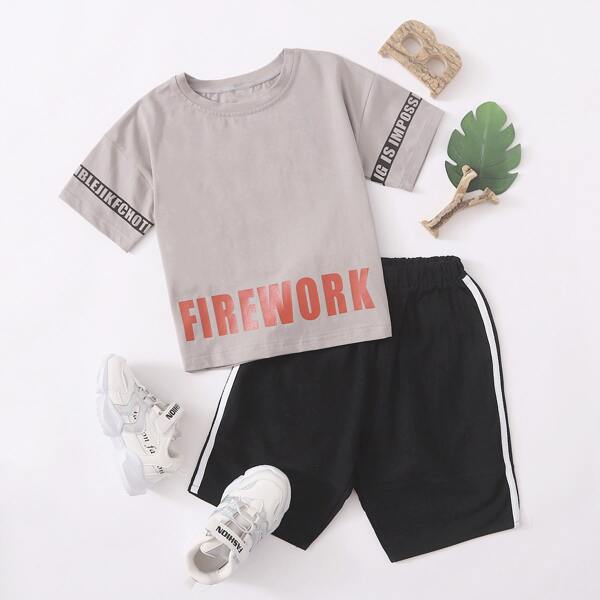 

Toddler Boys Slogan Graphic Tee & Side Tape Shorts, Multicolor