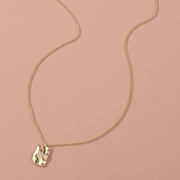 

Rhinestone Engraved Charm Necklace, Gold