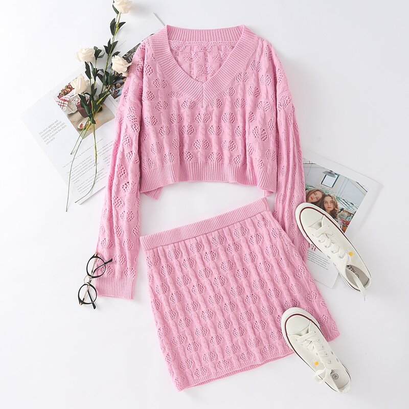 

Cable & Pointelle Knit Crop Sweater, Baby pink