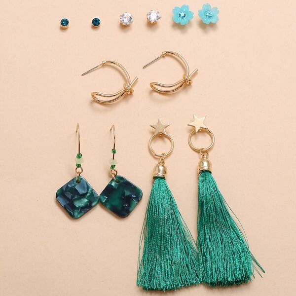 

6pairs Star Tassel Design Earrings, Multicolor