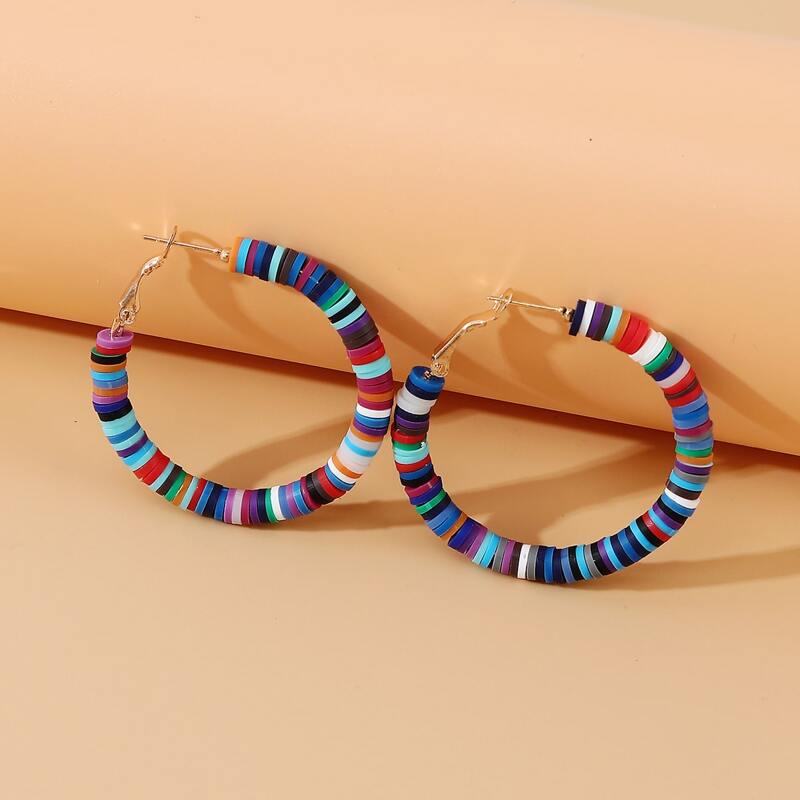 

Colorful Beaded Hoop Earrings, Multicolor
