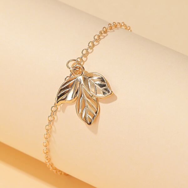 

Metal Leaf Charm Bracelet, Gold
