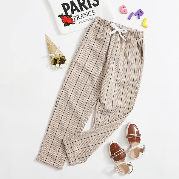 

Boys Bow Detail Slant Pocket Plaid Pants, Khaki