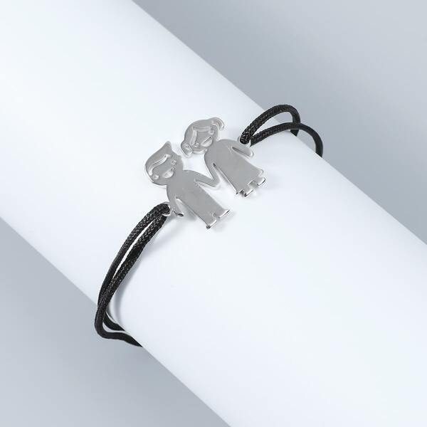 

Men Figure Decor Layered Bracelet, Silver