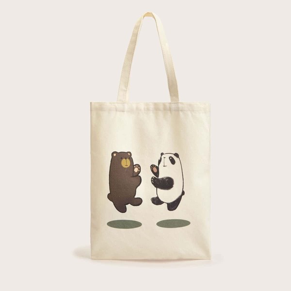 

Cartoon Graphic Canvas Tote Bag, Beige