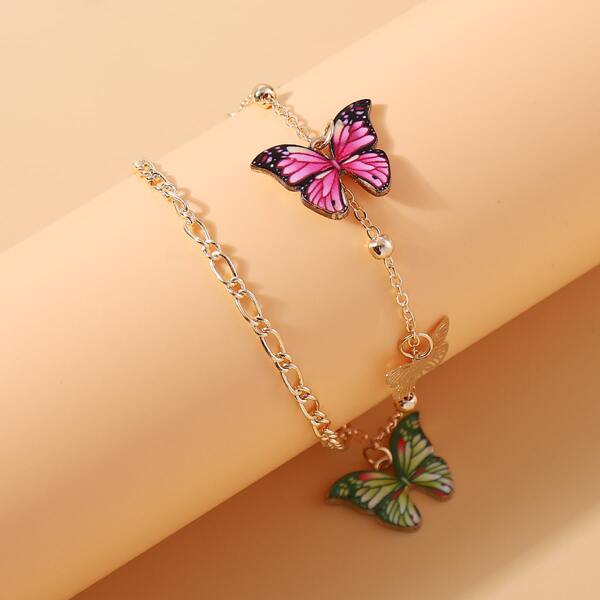 

Butterfly Charm Layered Anklet, Multicolor
