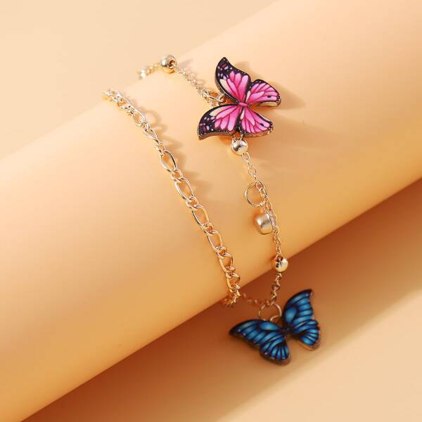 

Butterfly Charm Layered Anklet, Multicolor