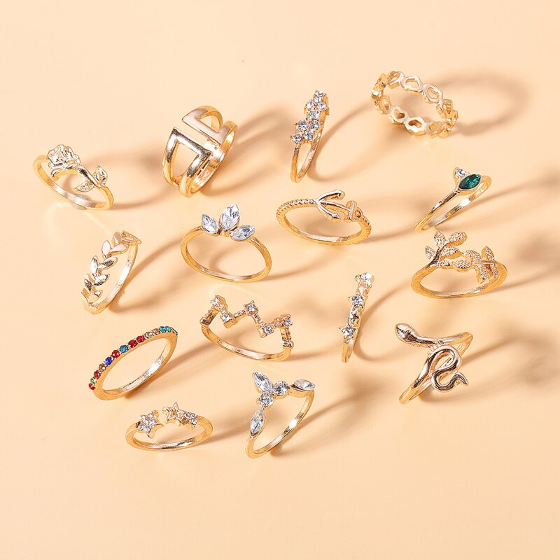 

15pcs Rhinestone Decor Ring, Gold