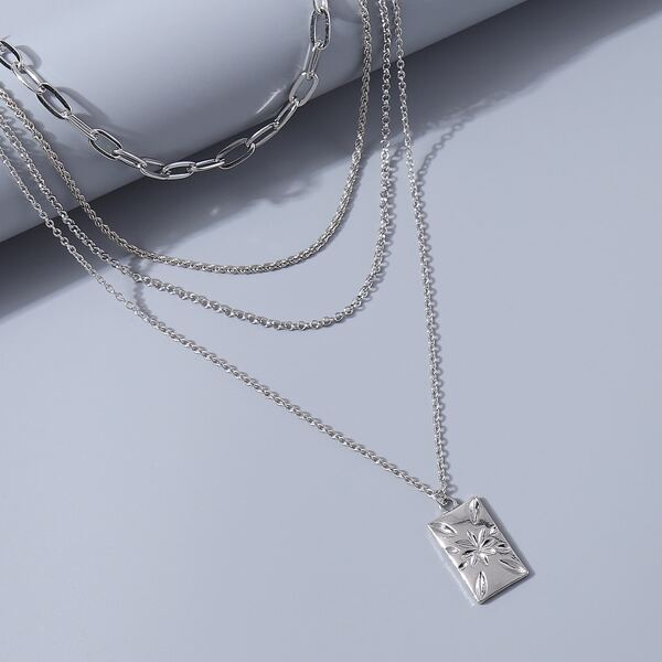 

Geometric Charm Layered Necklace, Silver