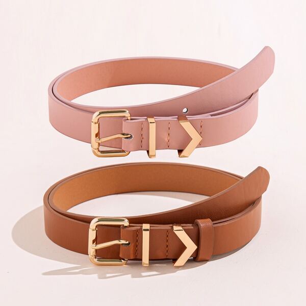 

2pcs Metal Buckle Belt, Multicolor