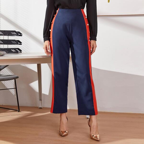 

Side Panel Button Detail Pants, Navy blue