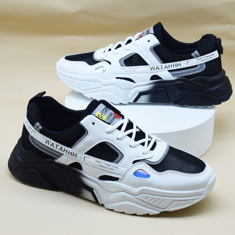 

Guys Letter Graphic Mesh Panel Chunky Sneakers, Black and white