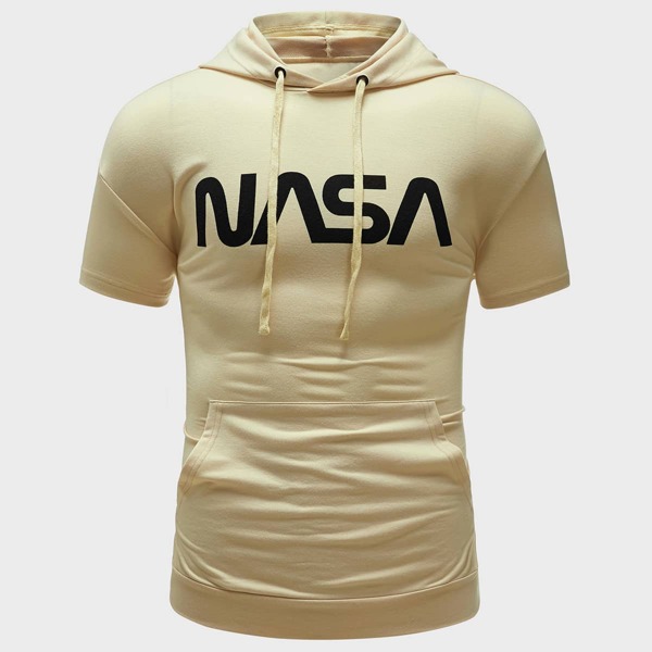 

Men Letter Graphic Hooded Pullover, Khaki