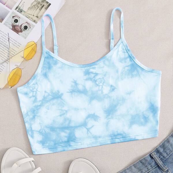

Tie Dye Crop Cami Top, Baby blue